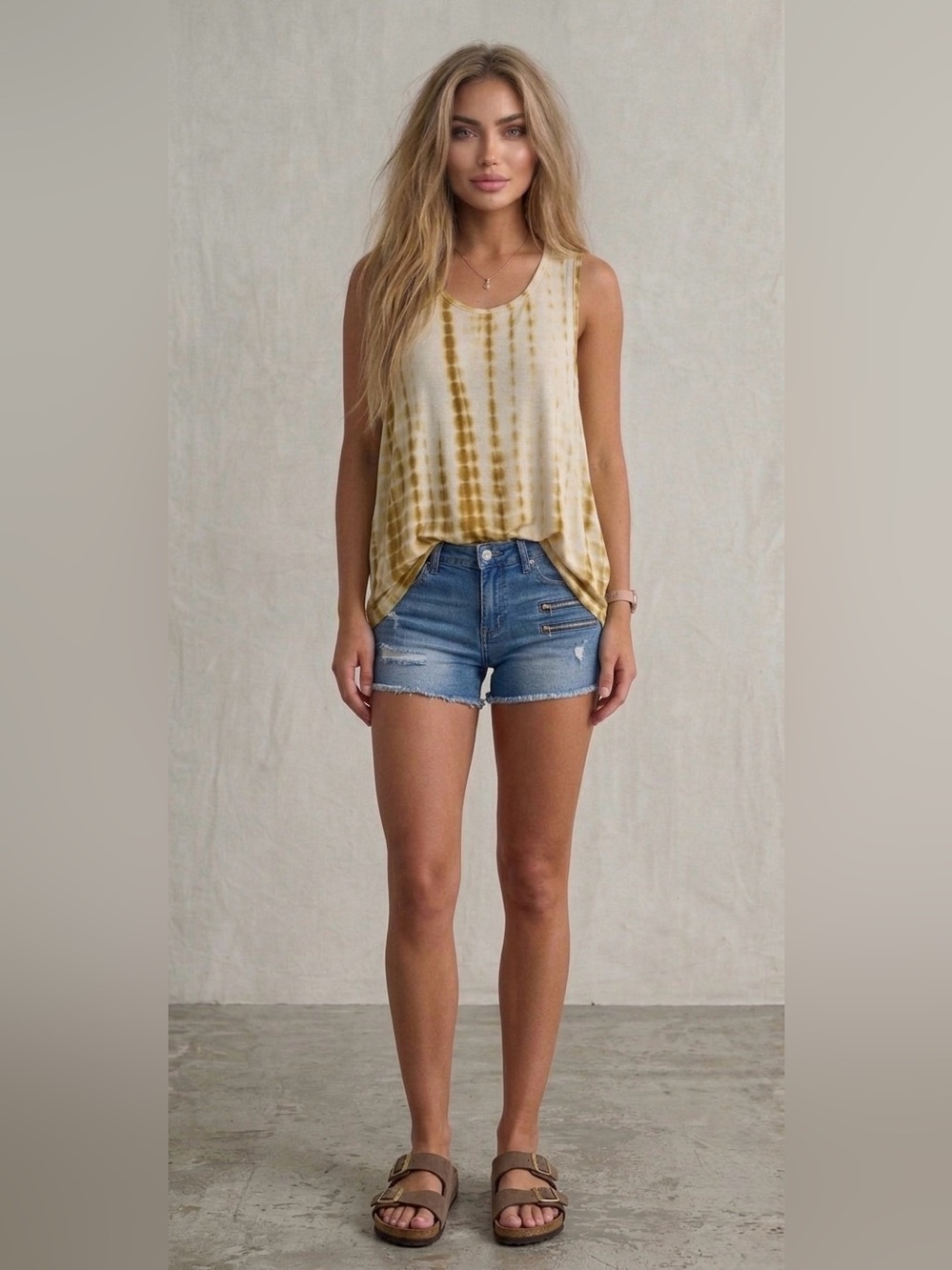 Mustard Tie-Dye Sleeveless Top - Mustard/White